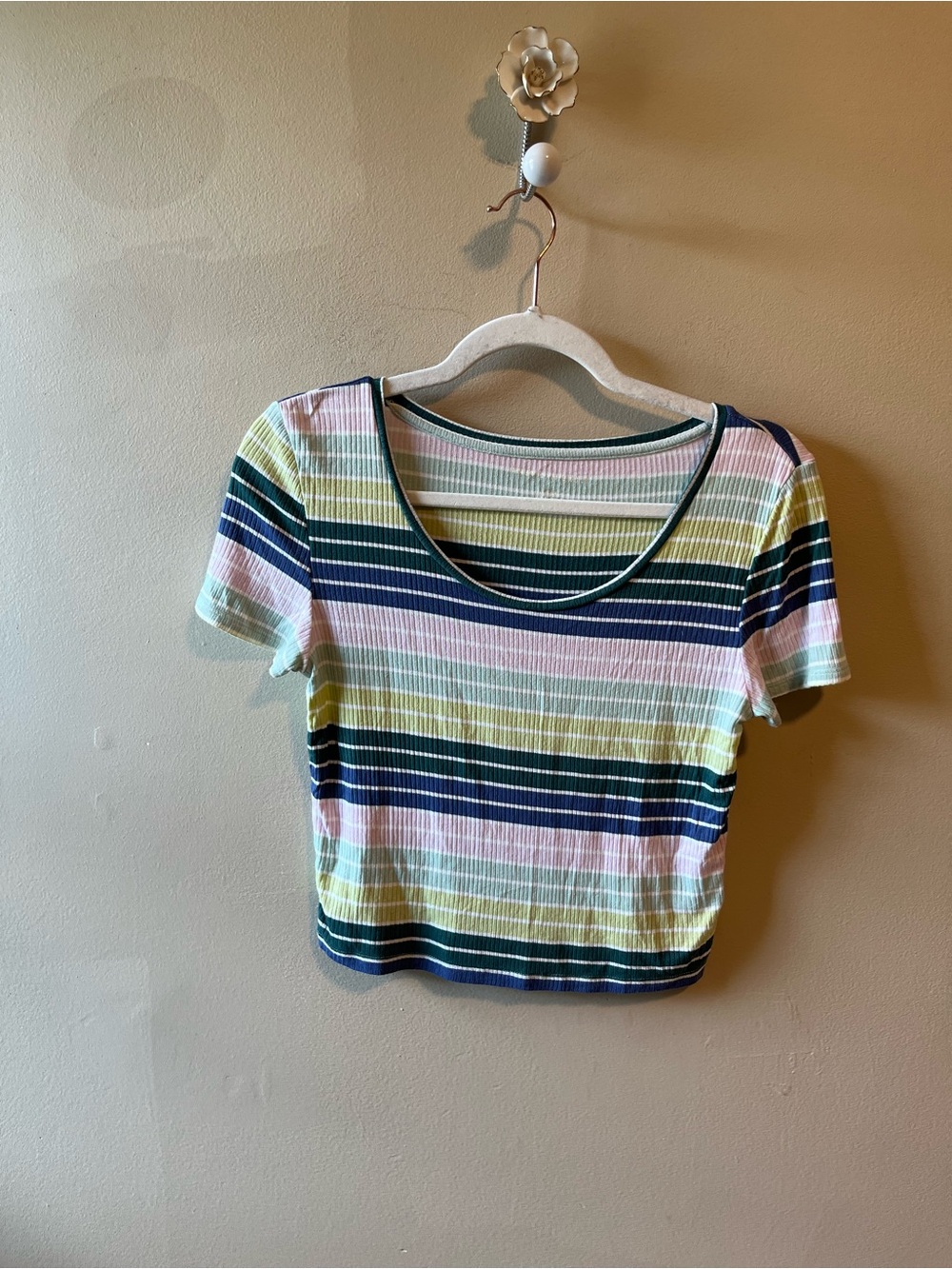 American Eagle Pastel Striped Scoop Neck Baby Tee Small